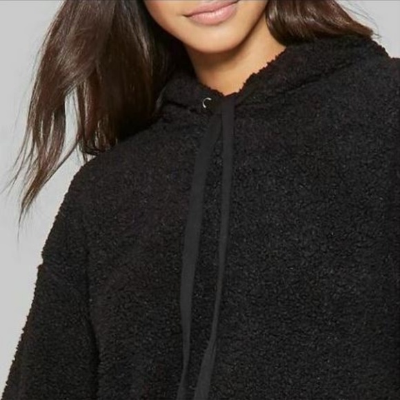Wild Fable Pullover Fuzzy Hoodie Black Long Sleeve - Picture 2 of 3